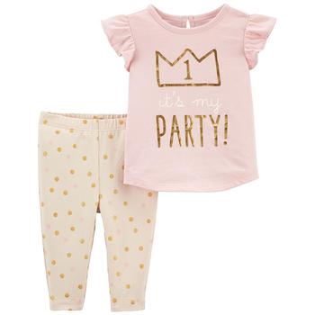 Carter's | Baby Girls 1st Birthday T-shirt and Pants Outfit, 2-Piece Set商品图片,4折