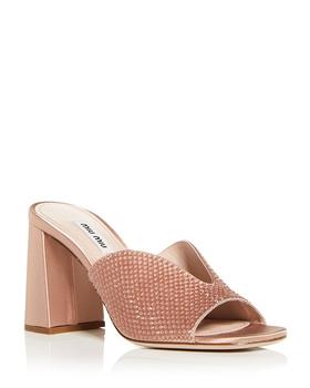 推荐Women's Embellished High Block Heel Slide Sandals商品