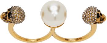 商品Alexander McQueen | 金色 Pearl Skull Double 戒指,商家SSENSE CN,价格¥4104图片