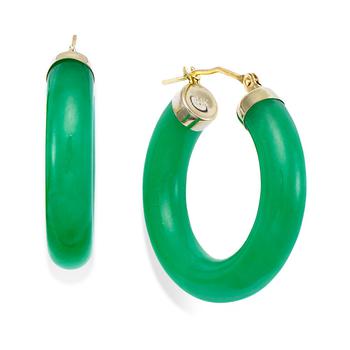 商品Macy's | Jade Hoop Earrings in 14k Gold (27-1/2mm),商家Macy's,价格¥743图片