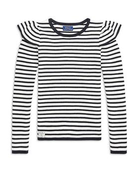 Girls' Striped Ruffled Cotton Sweater - Little Kid, Big Kid,价格$75