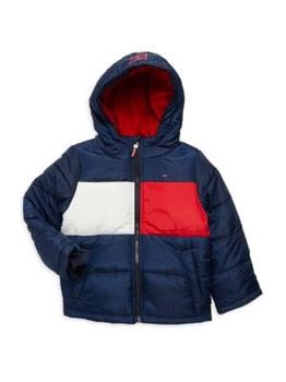 商品Tommy Hilfiger | Little Boy's Logo Colorblock Hooded Puffer Jacket,商家Saks OFF 5TH,价格¥370图片