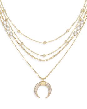 商品Ettika Jewelry | Layered Chain & Horn Pendant Necklace in 18K Gold Plate, 14",商家Bloomingdale's,价格¥482图片