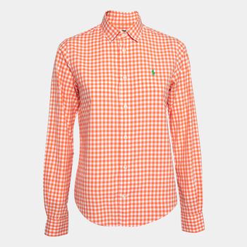 推荐Polo Ralph Lauren Orange Gingham Checked Cotton Long Sleeve Shirt S商品