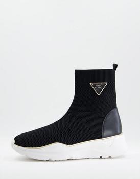 River Island branded high top sock trainer in black product img