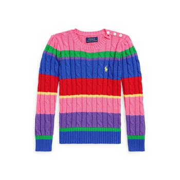 商品Ralph Lauren | Big Girls Long Sleeves Striped Cable-Knit Cotton Sweater,商家Macy's,价格¥609图片