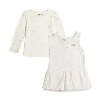 Calvin Klein | Little Girls Logo Jersey T-shirt and Ribbed Velour Peplum Jumper, 2 Piece Set 