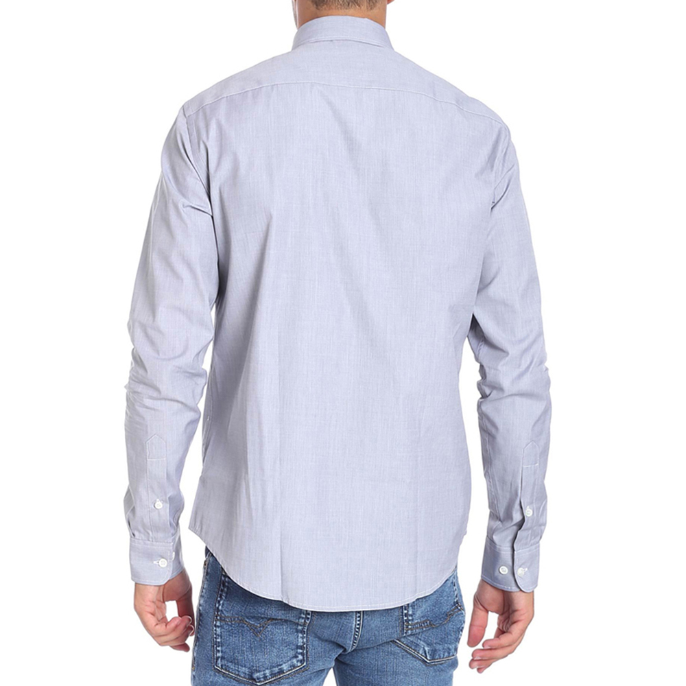 时尚PRIVATE WHITE V.C.男装, Emporio Armani | EMPORIO ARMANI 男士浅灰色棉质刺绣徽标长袖衬衫 8N1C75-1V04Z-0636商品图片 独家减免邮费