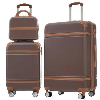 BreeBe | Hardshell Luggage Sets 3 Pieces 20'+28' Luggages and Cosmetic Case Spinner Suitcase with TSA Lock Lightweight,Brown,商家Premium Outlets,价格¥1662