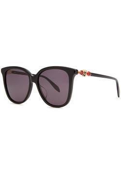 Alexander McQueen | Black oversized oval-frame sunglasses商品图片,