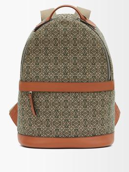 推荐Anagram-jacquard leather-trim canvas backpack商品