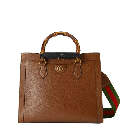 Gucci | 【现货】古驰 22春夏新款Diana系列 女士中号棕色皮革黑色饰带金扣双竹节提手红绿肩带单肩手提托特包‎678842U3ZDT2185,商家VP FRANCE,价格¥23689