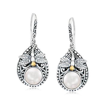 Ross-Simons | Ross-Simons 8-8.5mm Cultured Pearl Bali-Style Dragonfly Drop Earrings in Sterling Silver and 18kt Gold商品图片,7.6折