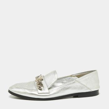 lv鞋真假, [二手商品] Louis Vuitton | Louis Vuitton Silver Leather V Chain Embellished Loafers Size 38.5商品图片 7.6折, 满$800减$80, 满减
