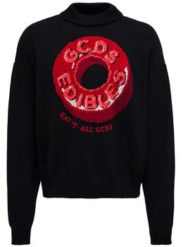 GCDS | Black Sweater in Wool Blend with Candy Print商品图片,7.6折
