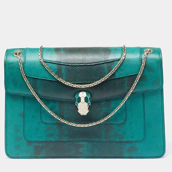 bvlgari包, [二手商品] BVLGARI | Bvlgari Green/Black Karung Medium Serpenti Forever Shoulder Bag商品图片 6.3折, 满1件减$100, 满减