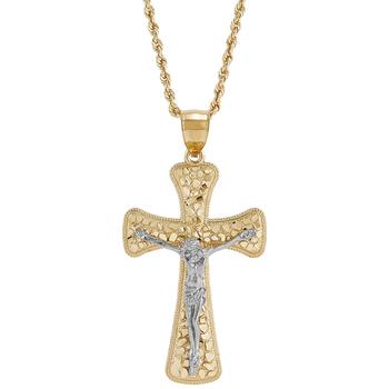 商品Macy's | Men's Polished Nugget Crucifix 22" Pendant Necklace in 10k Yellow & White Gold,商家Macy's,价格¥6723图片