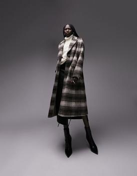 Topshop | Topshop oversized brushed loose check coat in brown商品图片,