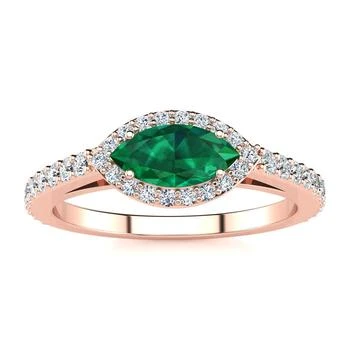SSELECTS | 3/4 Carat Marquise Shape Emerald And Halo Diamond Ring In 14 Karat Rose Gold,商家Premium Outlets,价格¥2831