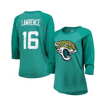 Majestic, Majestic | Women's Trevor Lawrence Teal Jacksonville Jaguars Team Player Name and Number Tri-Blend Raglan 3/4-Sleeve T-shirt商品图片 7.3折