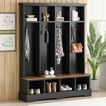 Streamdale Furniture | Streamdale Farmhouse Hall Tree with Bench, Coat & Shoe Rack - Black,商家Premium Outlets,价格¥3006