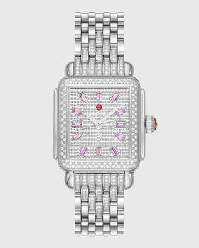 推荐Limited Edition Deco Stainless Steel Pink Sapphire and Pave Diamond Watch商品