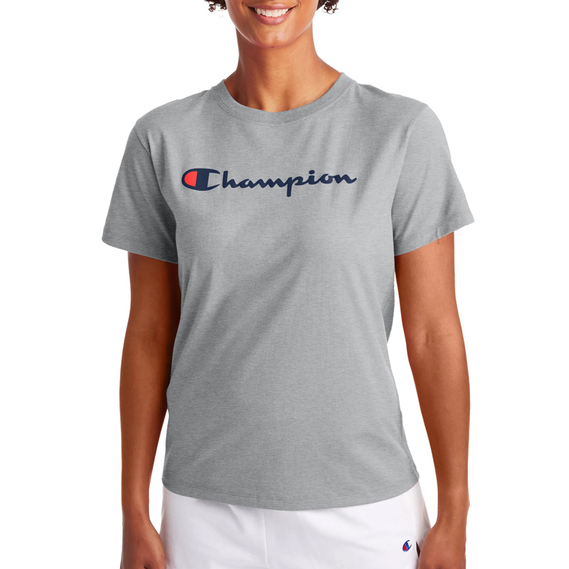 推荐Champion 女士灰色字母logo图案圆领短袖T恤 GT18H-Y08113-021商品