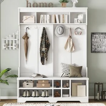 Streamdale Furniture | Streamdale Hall Tree Coat Rack Shoe Cubby Storage - White,商家Premium Outlets,价格¥2895