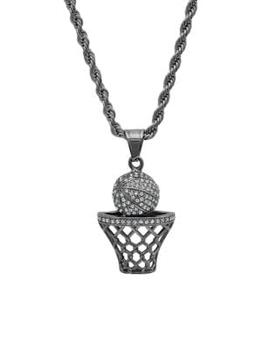 商品Anthony Jacobs | Stainless Steel & Simulated Diamond Basketball and Hoop Pendant Necklace,商家Saks OFF 5TH,价格¥445图片