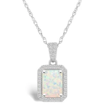 Macy's | Lab Grown Opal (3/4 ct. t.w.) and Lab Grown Sapphire (1/5 ct. t.w.) Halo Pendant Necklace in 10K White Gold,商家Macy's,价格¥2292