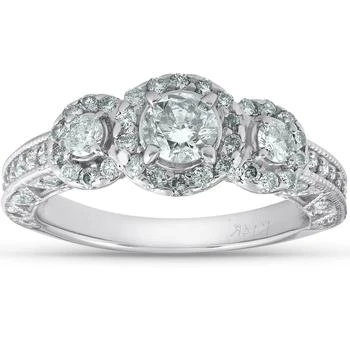 Pompeii3 | 1 1/4ct 3-Stone Vintage Diamond Halo Engagement Ring 14K White Gold,商家Premium Outlets,价格¥5457