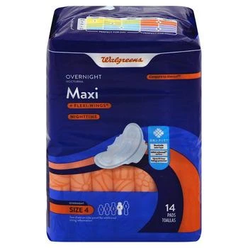 Walgreens | Maxi Pads, Overnight, With Flexi-Wings Size 4 (ct. 14),商家Walgreens,价格¥26