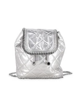 推荐Stella Mccartney Falabella Mini-Quilted Backpack In Silver Faux Leather商品