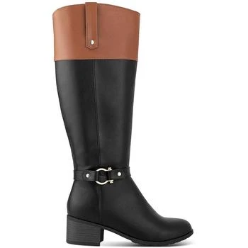 推荐Vickyy Womens Faux Leather Block Heel Knee-High Boots商品