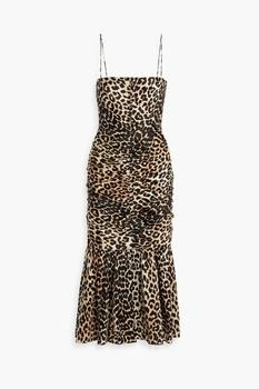推荐Ruched leopard-print silk-blend satin midi dress商品