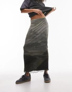 Topshop | Topshop scenic mesh midi skirt in mono print,商家ASOS,价格¥190