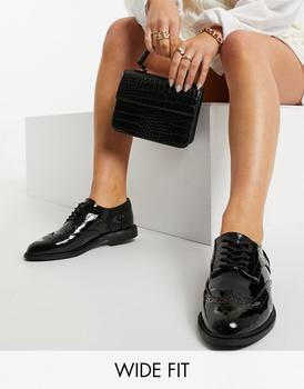 更多ASOS, ASOS | ASOS DESIGN Wide Fit More flat lace up shoes in black商品图片 