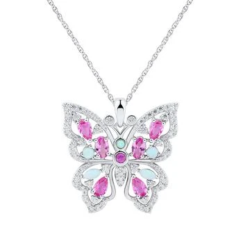 Macy's | Multi-Gemstone (1-1/2 ct. t.w.) & Cubic Zirconia Butterfly 18" Pendant Necklace in Sterling Silver,商家Macy's,价格¥1674