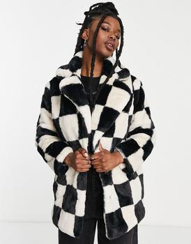 推荐Girlfriend Material Hendrix cherboard print faux fur jacket in multi商品