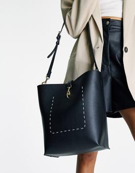 topshop包女包, Topshop | Topshop dogclip fastening PU slouch shoulder bag in black商品图片 