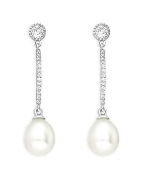 Shashi | Cubic Zirconia & Cultured Freshwater Pearl Linear Drop Earrings in Rhodium-Plated Sterling Silver商品图片,