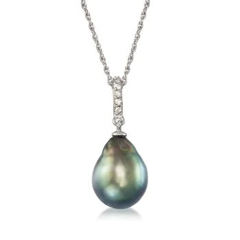 Ross-Simons | Ross-Simons 11-12mm Black Cultured Tahitian Pearl Pendant Necklace With . Diamond in Sterling Silver,商家Premium Outlets,价格¥1419