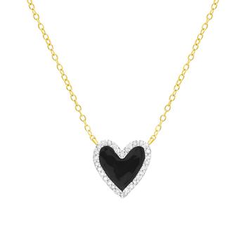 Macy's | Diamond Black Enamel Heart "Loved" 18" Pendant Necklace (1/8 ct. t.w.) in 14k Gold-Plated Sterling Silver商品图片,6.5折×额外8折, 独家减免邮费, 额外八折