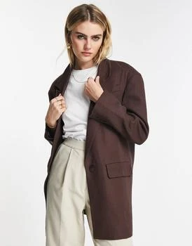Topshop | Topshop relaxed oversized single breasted blazer in chocolate brown,商家ASOS,价格¥394