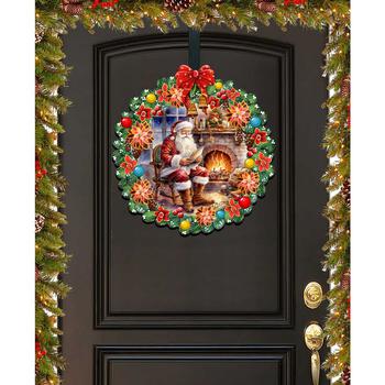 商品Designocracy | Santa at the Fireplace Wreath Christmas Wooden Door Hanger Door Decor G. DeBrekht,商家Macy's,价格¥1130图片