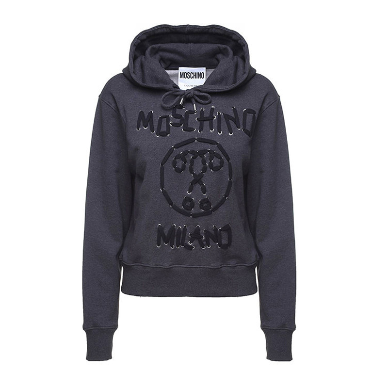 Moschino | Moschino 女士深灰色穿孔系带字母logo连帽卫衣 A1707-5527-1516商品图片,独家减免邮费