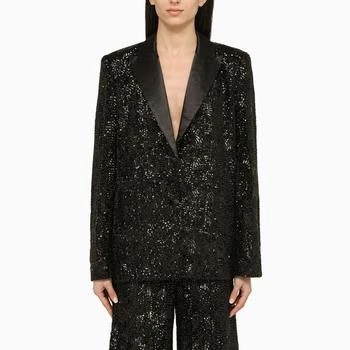 推荐Black single-breasted jacket with sequins商品