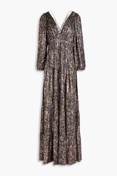 Glady tiered metallic paisley-print jersey maxi dress