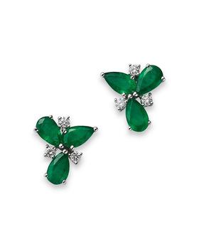 商品Emerald & Diamond Stud Earrings in 14K White Gold - 100% Exclusive图片