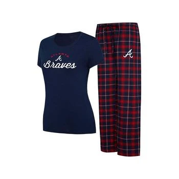 Concepts Sport | Women's Navy, Red Atlanta Braves Arctic T-shirt and Flannel Pants Sleep Set,商家Macy's,价格¥406